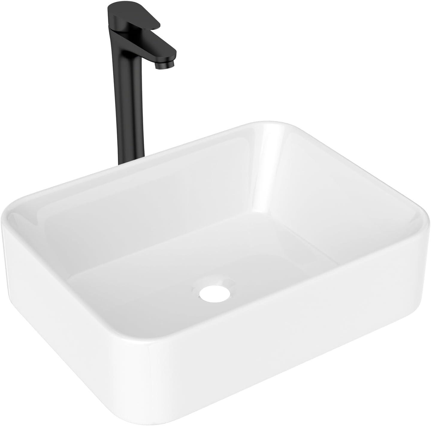 19"X15" Glossy Ceramic Rectangular Vessel Bathroom Sink with Faucet