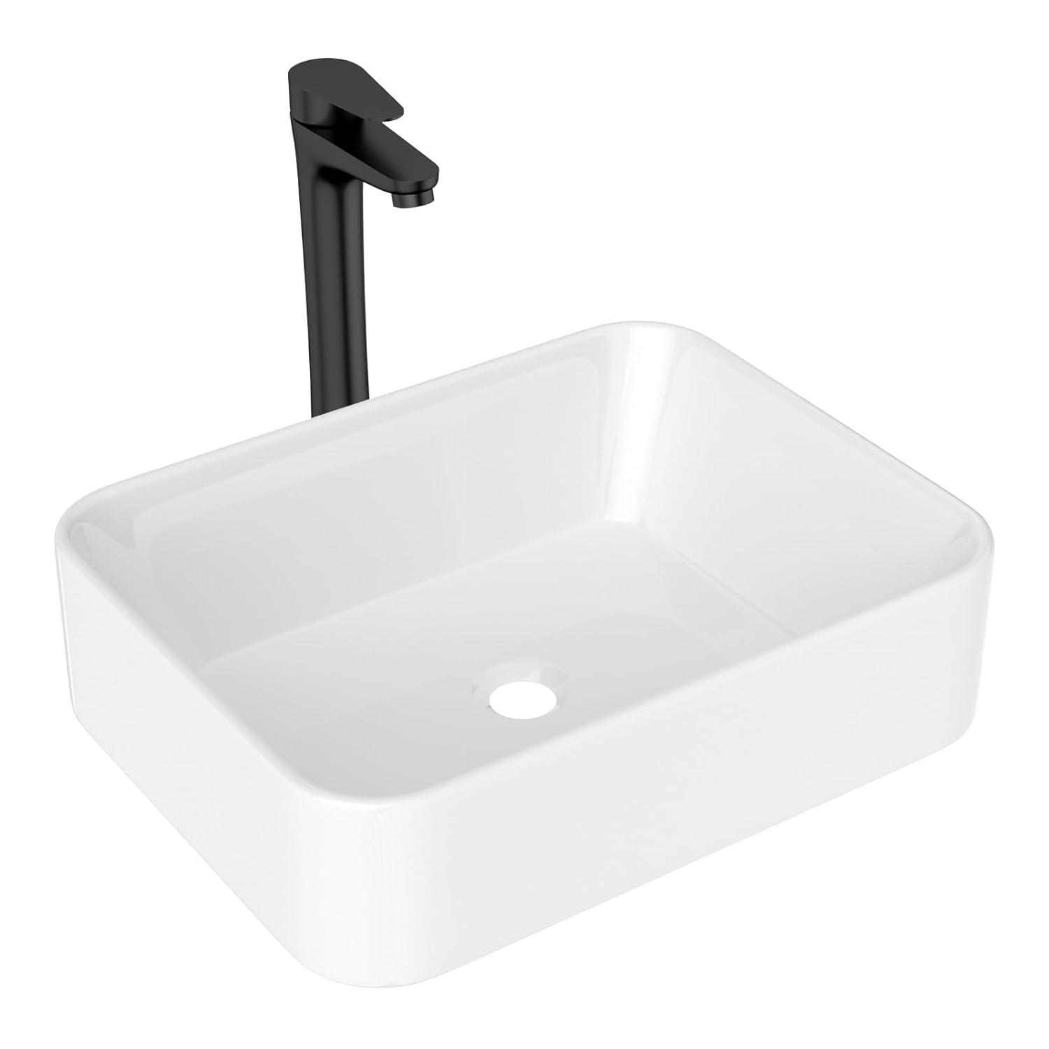 Kichae 19"X15" Glossy Ceramic Rectangular Vessel Bathroom Sink with Faucet KEP18001-MB