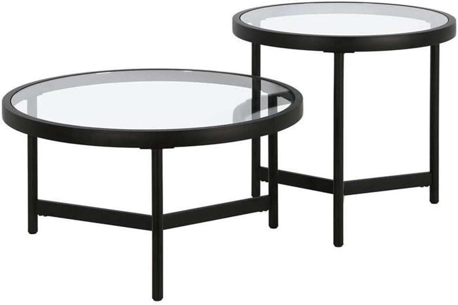 Blackened Bronze Round Glass Nesting Coffee Table Set