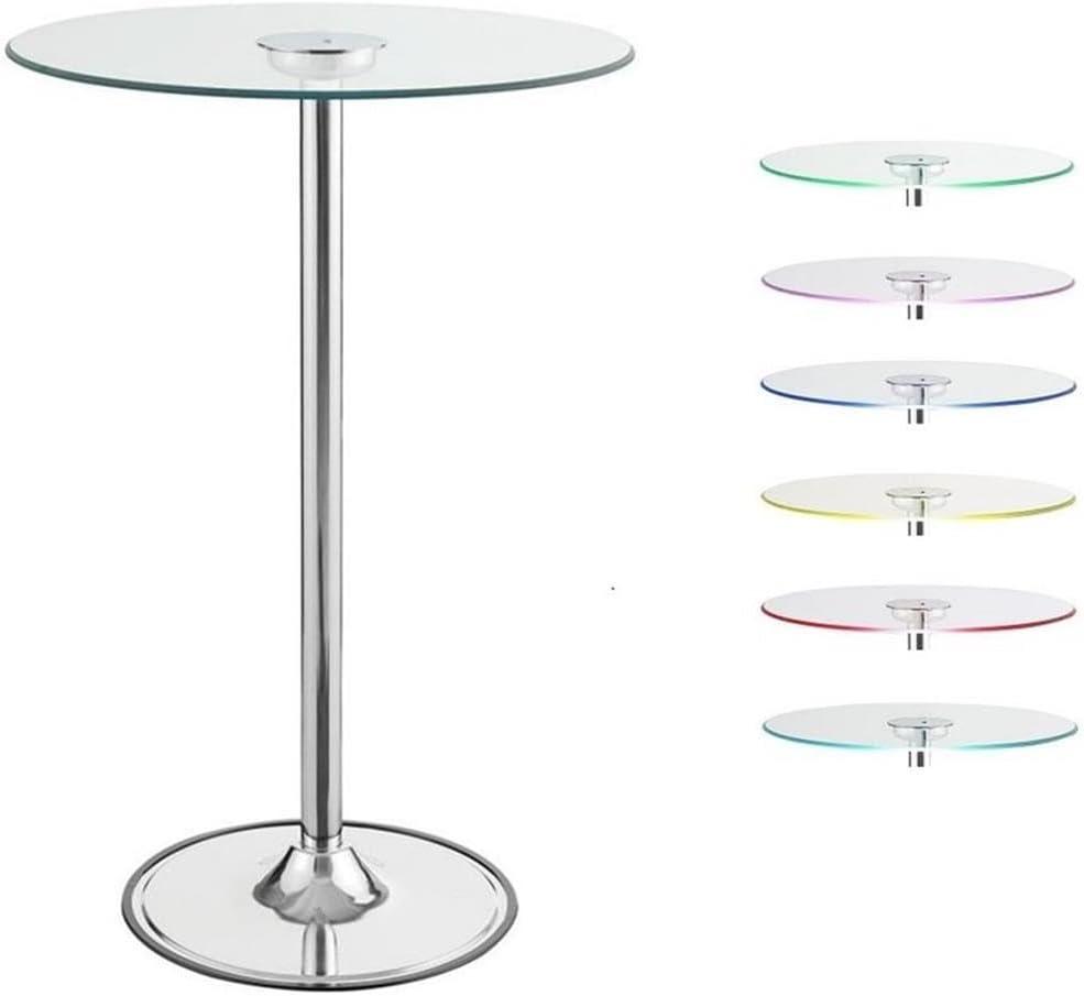 28" Round Glass Top LED Lit Pub Table with Chrome Base