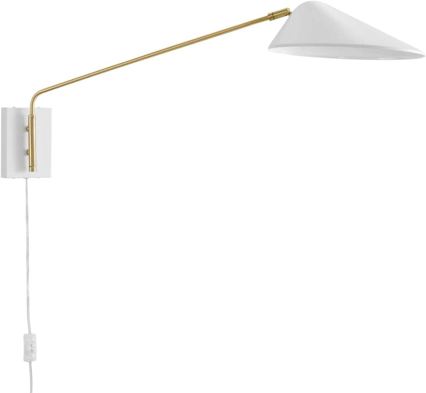 Elegant Mid-Century 34" White and Satin Brass Swing Arm Wall Sconce