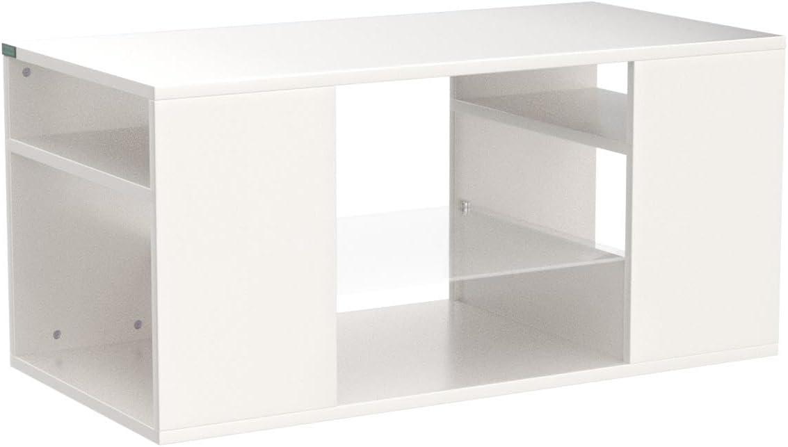 Hommpa White Coffee Table LED Coffee Table with Storage Modern Living Room Table Glass Open Shelves Rectangle Cocktail Center Tables High Gloss