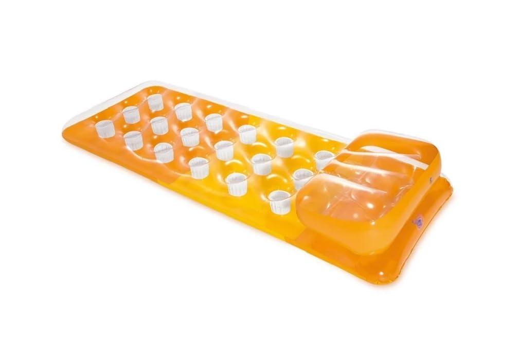 Intex Suntanner 18 Pocket Single Person Inflatable Swimming Pool Beach Lounge Floating Raft with Pillow and Cupholders, Color May Vary