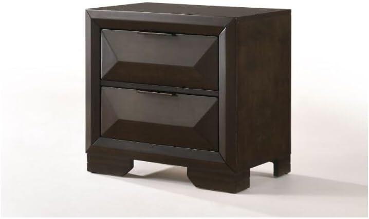 Espresso Wood and Veneer 2-Drawer Nightstand