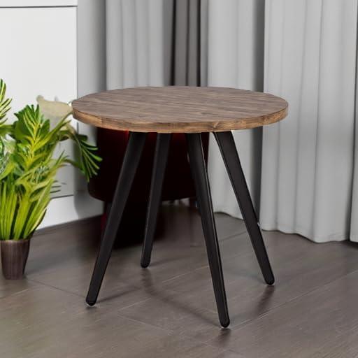 Rusty Walnut Round Wood Dining Table with Adjustable Metal Legs