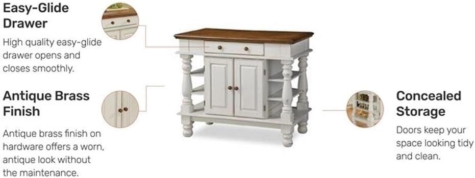 Bowery Hill Off White and Oak Wood Kitchen Island