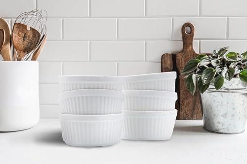 Juvale 6 Pack White Ceramic Ramekins, Souffle Dish, Ramiken Set Kitchen and Baking Supplies (8 oz)