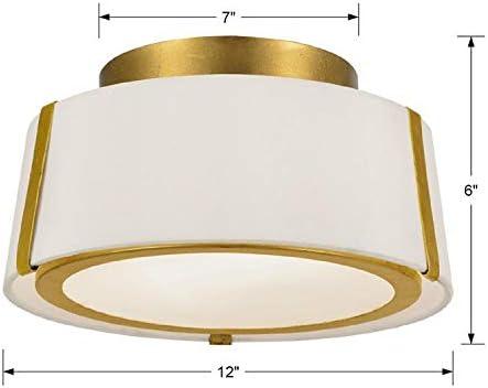 Antique Gold and White Silk Drum LED Ceiling Light
