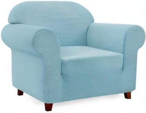 Subrtex Stretch 1-Piece Textured Grid Armchair Slipcover, Steel Blue