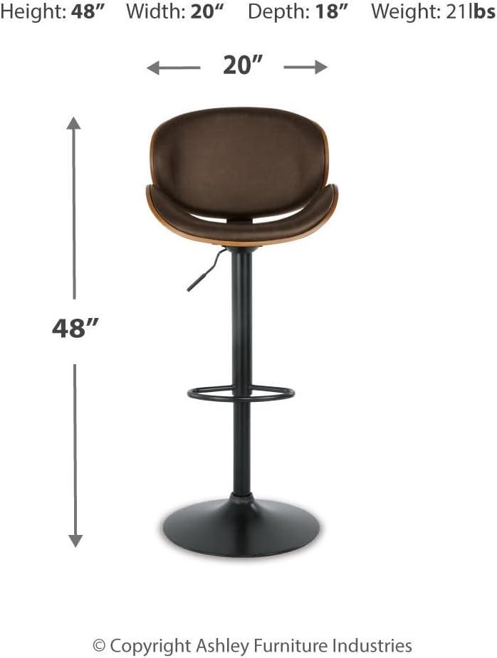 Signature Design by Ashley Contemporary Bellatier Adjustable Height Bar Stool  Brown