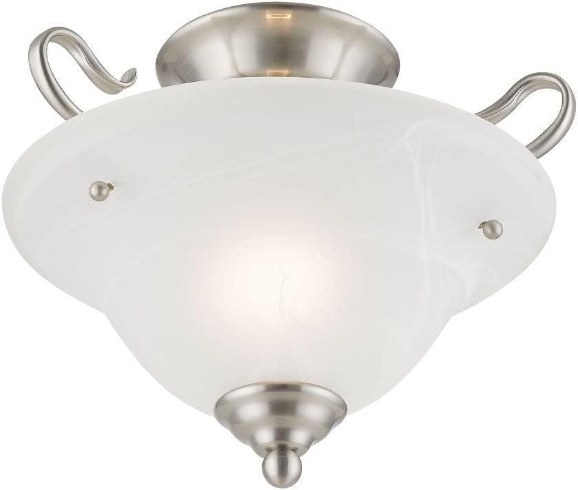 Coronado Brushed Nickel 1-Light Ceiling Mount with Alabaster Glass