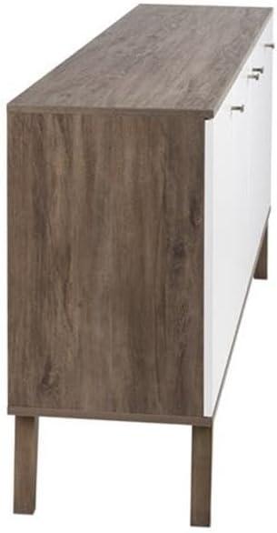 Milo Mid-Century Modern 4 Door Buffet Server Gray/White - Prepac: Laminated Composite Wood, Adjustable Shelves