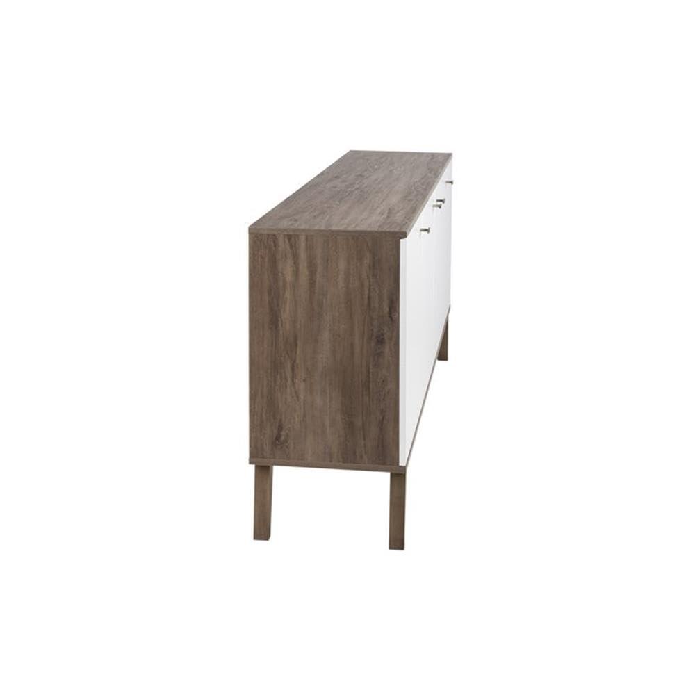Milo Mid-Century Modern 4 Door Buffet Server Gray/White - Prepac: Laminated Composite Wood, Adjustable Shelves