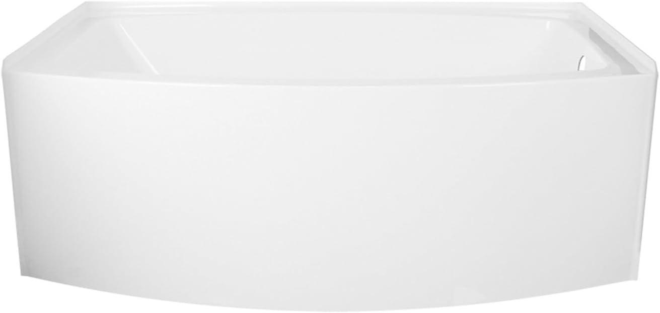 Kingston Brass Aqua Eden 66-Inch Acrylic Curved Rectangular Apron 3-Wall Alcove Tub, Drain