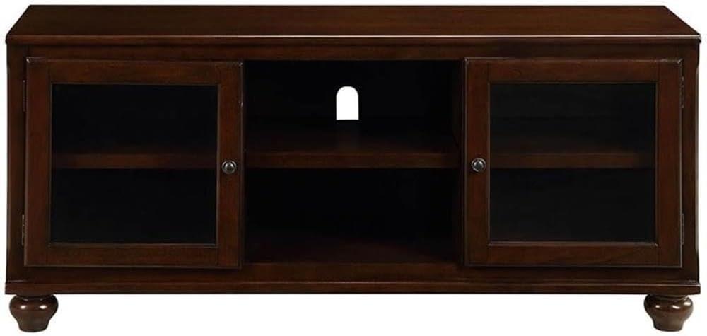 58" Dita TV Stand for TVs up to 59" Walnut - Acme Furniture: Glass Doors, Open Compartments, No Assembly Required