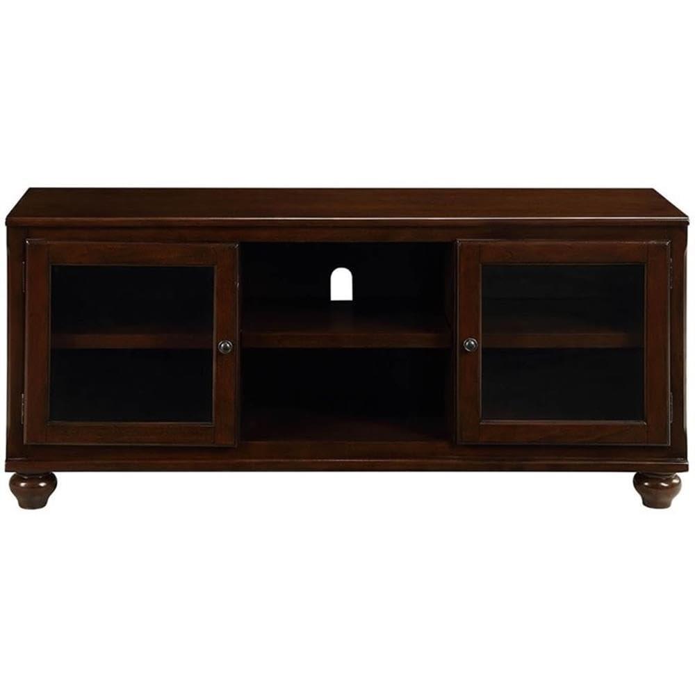 58" Dita TV Stand for TVs up to 59" Walnut - Acme Furniture: Glass Doors, Open Compartments, No Assembly Required