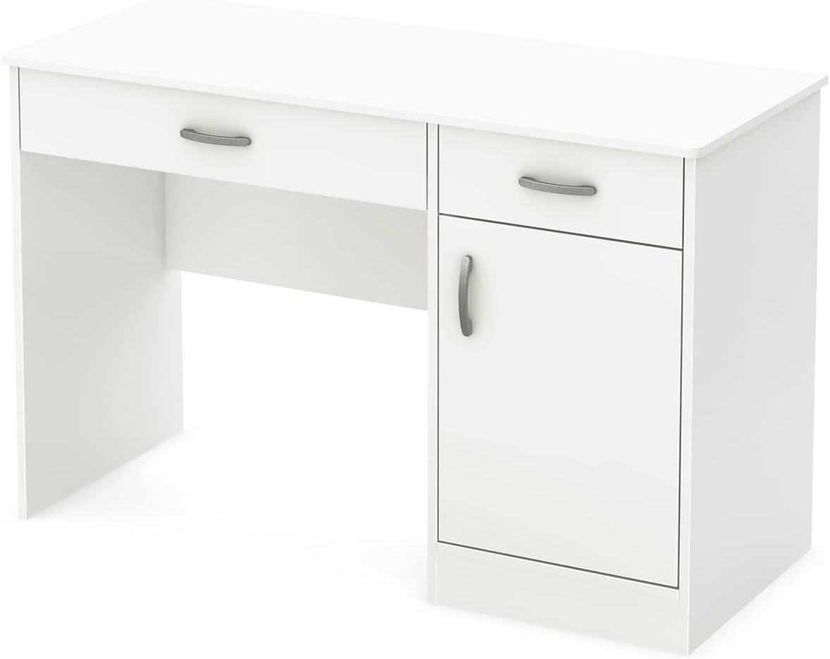 Pure White Wood Computer Desk with Drawer and Filing Cabinet