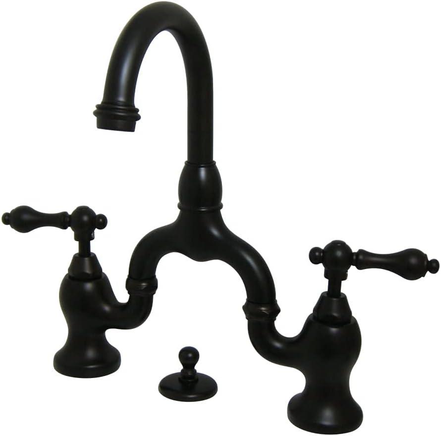 Kingston Brass English Country Two-Handle 3-Hole Deck Mount Bridge Bathroom Faucet with Brass Pop-Up