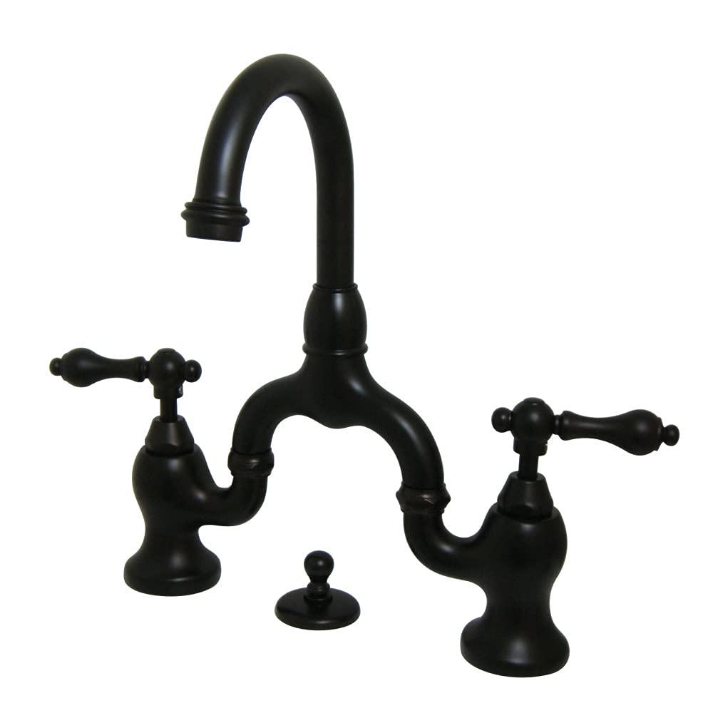 Kingston Brass English Country Two-Handle 3-Hole Deck Mount Bridge Bathroom Faucet with Brass Pop-Up