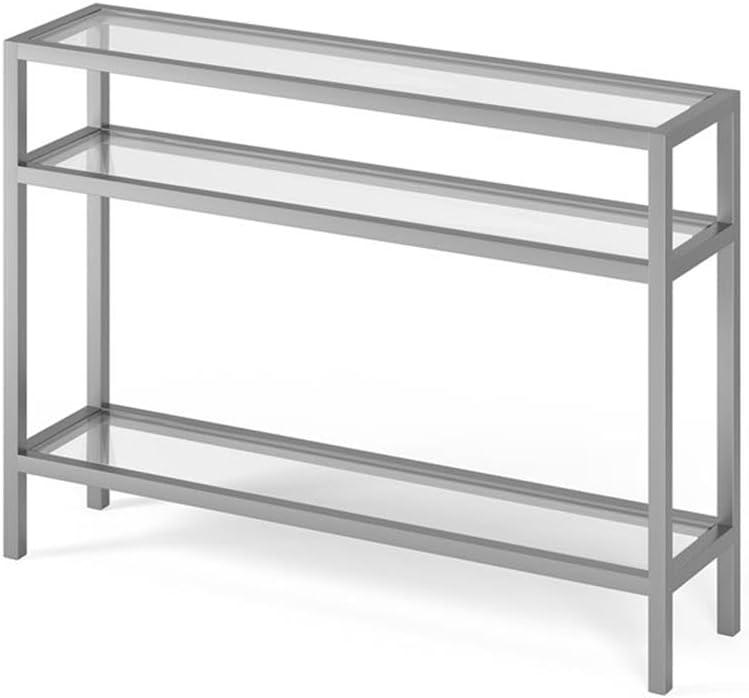 Evelyn&Zoe 42" Satin Nickel Metal/Glass Console Table