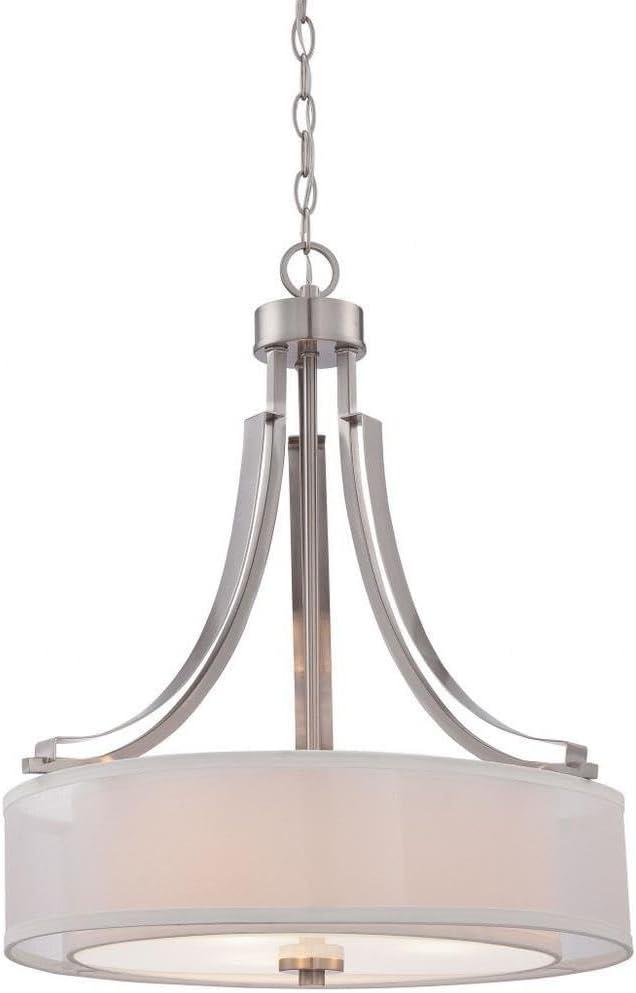 Pendant 3 Light Translucent Sliver Linen in Transitional Style 23.5 inches Tall By 20.5 inches Wide-Brushed Nickel Finish Bailey Street Home