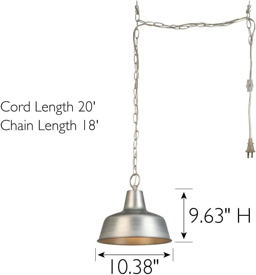 Mason Hanging Swag Light Barn Industrial Farmhouse Modern 1-Light Design House Pendant Light with Metal Shade for Living Room and Dining Room, 10 inch, Galvanized Paint Finish, 579409