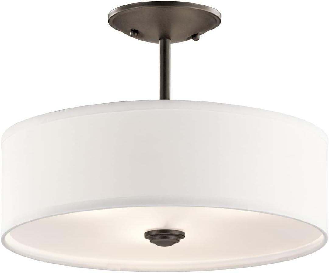 Shailene 14" 3 Light Round Semi Flush with Satin Etched White Diffuser and White Microfiber Shade in Brushed Nickel