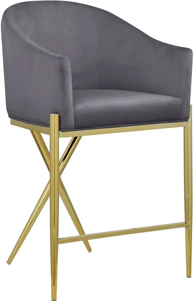 Meridian Furniture Xavier Gray Velvet Counter Stool with Gold Metal Legs