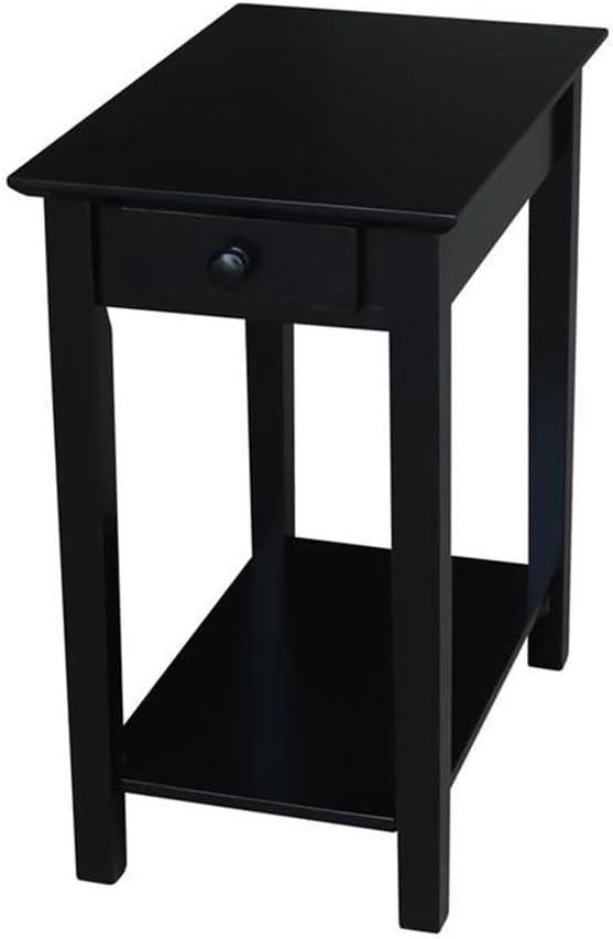 International Concepts Narrow End Table Black: Sleek Design with Drawer & Fixed Shelf for Living Room