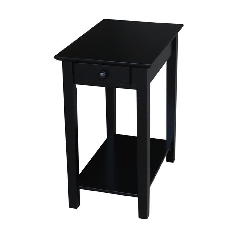 International Concepts Narrow End Table Black: Sleek Design with Drawer & Fixed Shelf for Living Room