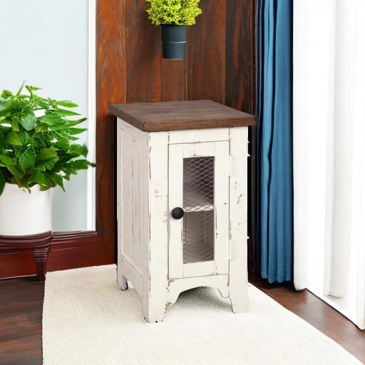 Wystfield Chair Side End Table White/Brown - Signature Design by Ashley: Rustic Storage, Adjustable Shelf