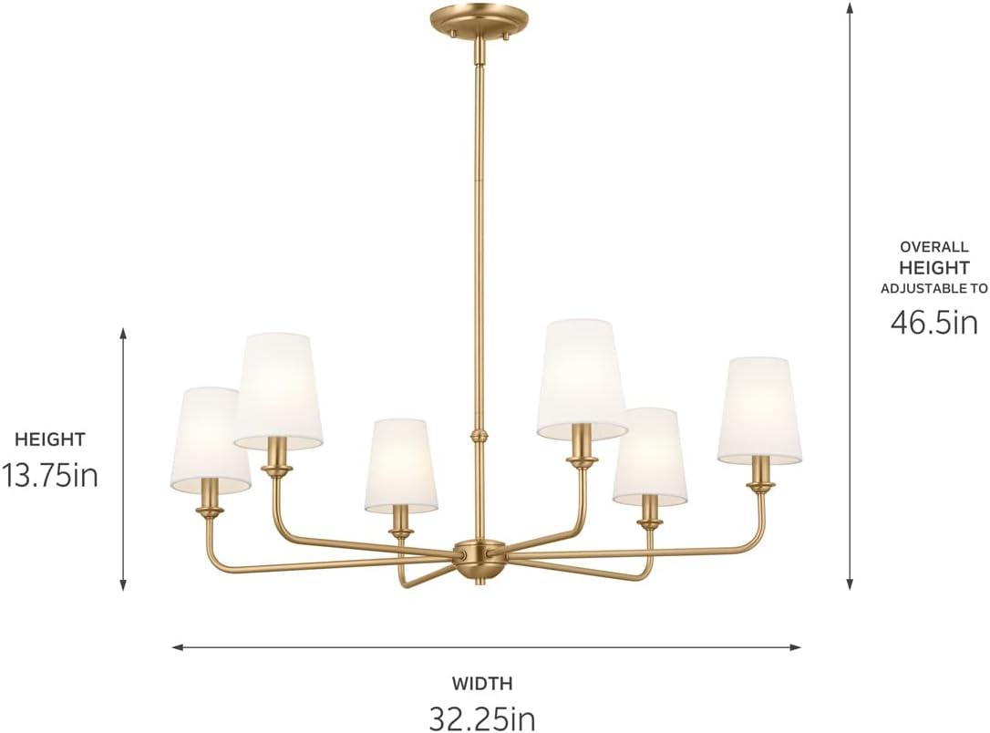 Brushed Natural Brass 6-Light Chandelier with Linen Shades