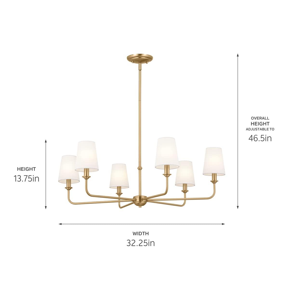 Brushed Natural Brass 6-Light Chandelier with Linen Shades