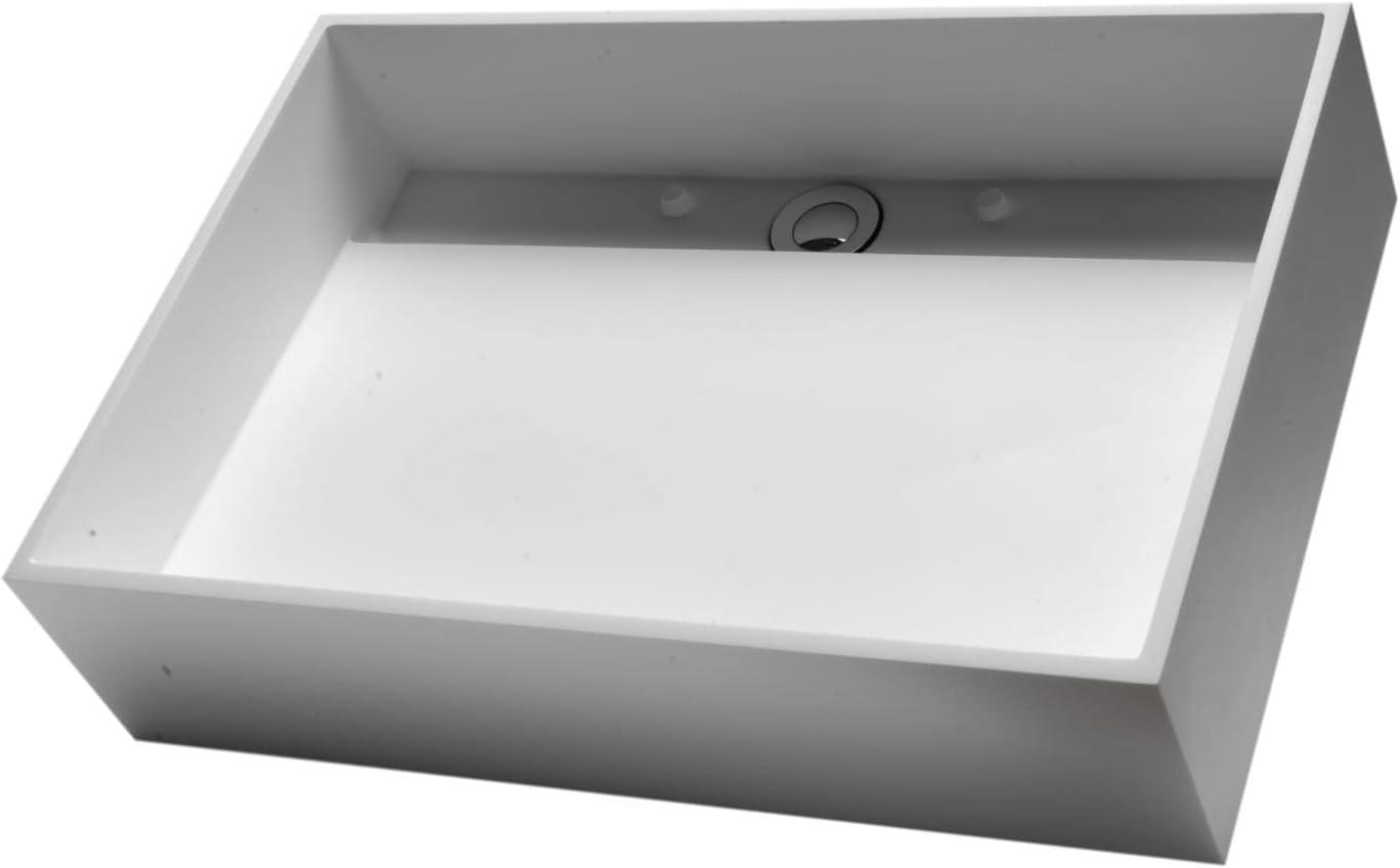 White Matte Resin Rectangular Bathroom Vessel Sink