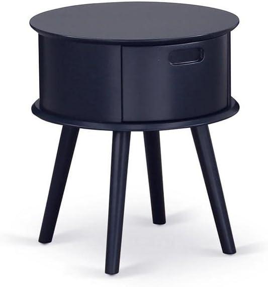 East West Furniture Gordon 19" Round Wood Nightstand with Drawer in Navy Blue