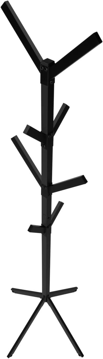 Monarch Specialties Coat Rack Hall Tree Free Standing 8 Hooks Entryway 70InchH Bedroom Metal Black Contemporary Modern