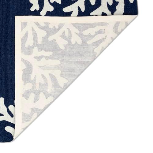 Capri Navy Blue and White Coral Motif Hand-Tufted Area Rug