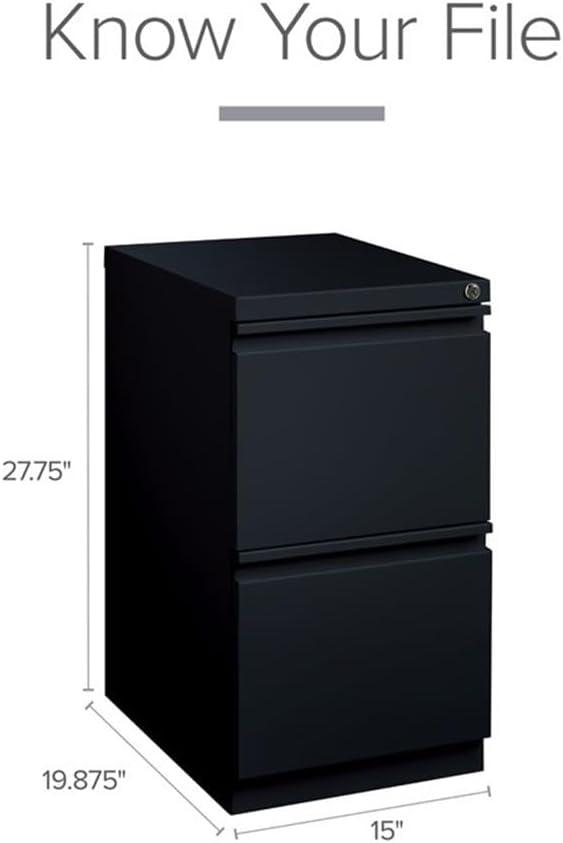 20" Deep 2-Drawer Pedestal File Cabinet - Hirsh: Steel, Black, Roll File, Narrow, No Assembly, GreenGuard Certified