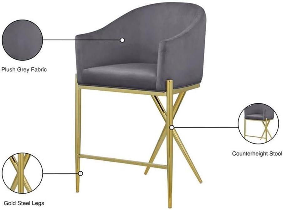 Meridian Furniture Xavier Gray Velvet Counter Stool with Gold Metal Legs