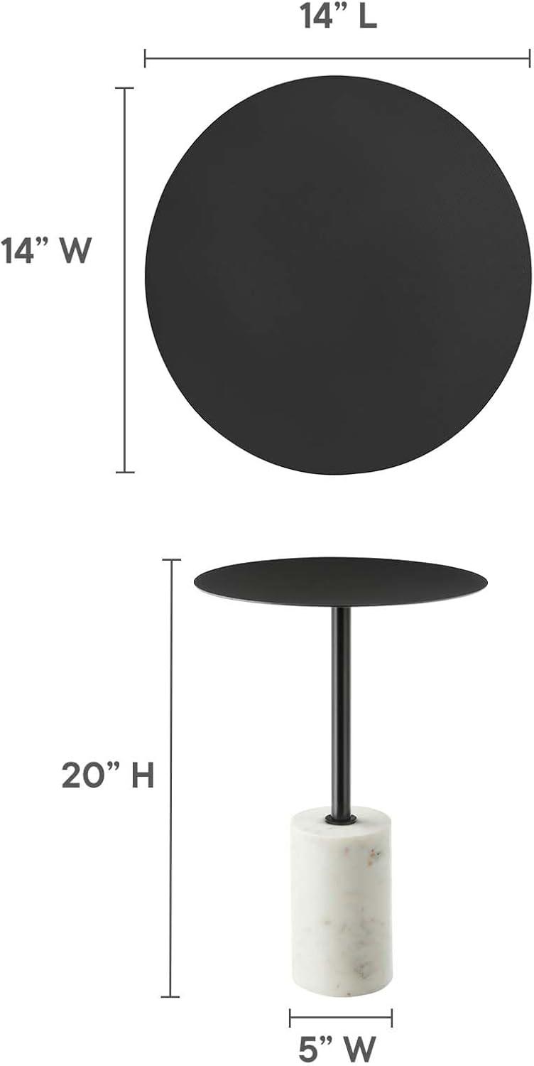 Black Iron Round Side Table with White Marble Base