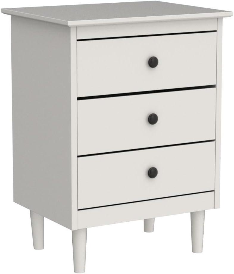 Mid-Century Solid Wood 3-Drawer Bedroom Nightstand in White (Set of 2)