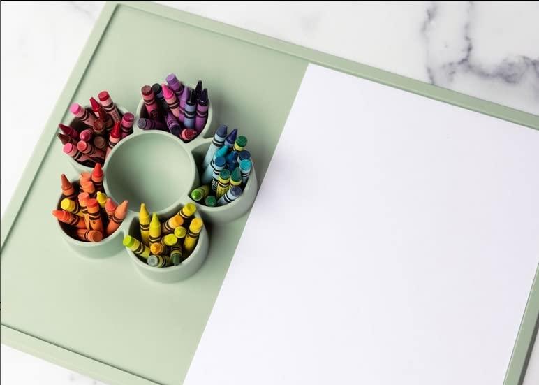 ezpz Play Mat for Baby + Toddler - 6 Months+ (Sage) - Suction Plate with Flower Compartments for Crafts, Painting, Sorting, Snack Time - Fits Standard Piece of Paper