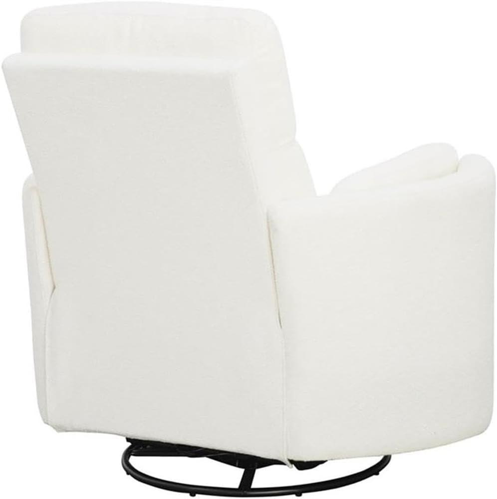 White Chenille Swivel Glider Recliner with Wood Frame