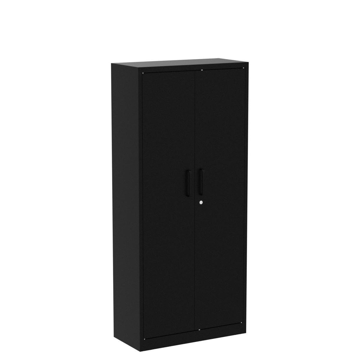 Metal Storage Cabinets with Lock, 71" Garage Storage Cabinet with 2 Door and 5 Adjustable Shelves, Steel Lockable Tool Cabinets for Home, Office, Gym, Garage