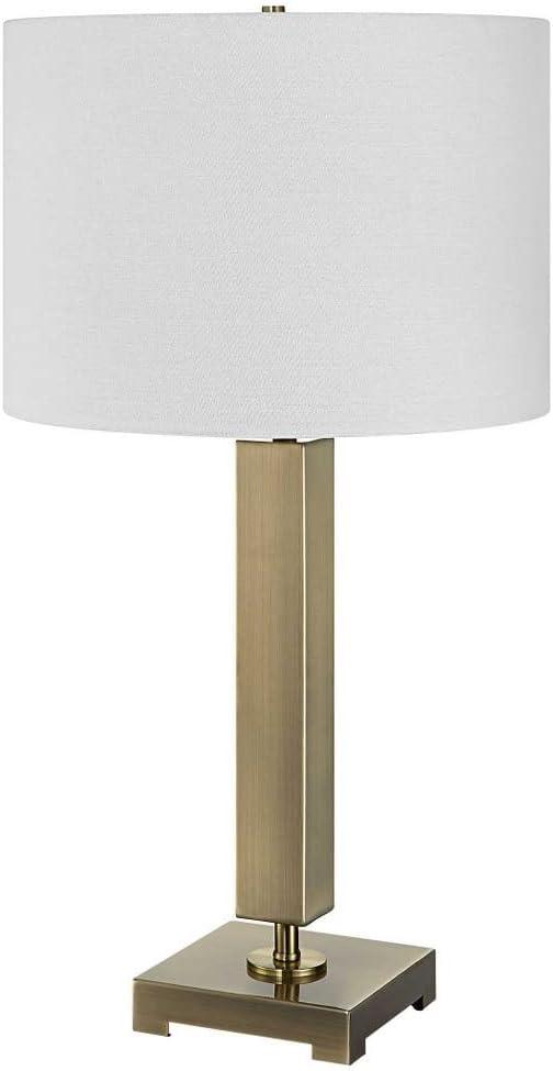 Antique Brass Table Lamp with White Linen Shade