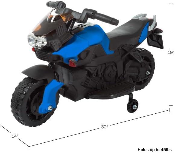 Toy Time Kids Motorcycle - Electric Ride-On with Training Wheels and Reverse Function - White and Black