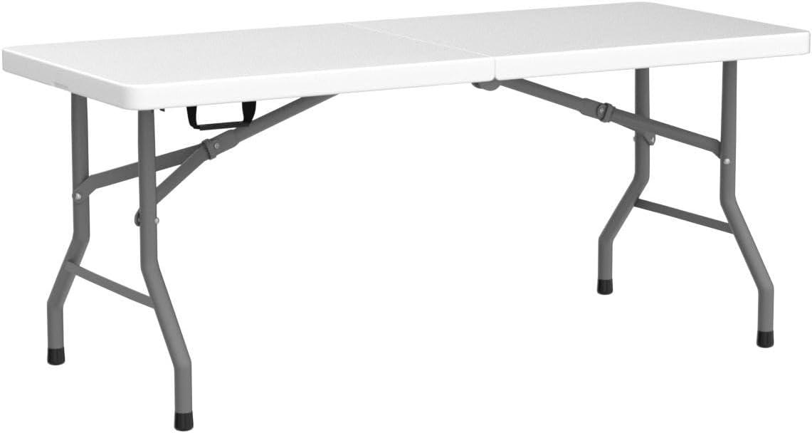 CL.HPAHKL 4 ft Folding Table with 3 Adjustable Height, Small Plastic Foldable Table with Carrying Handle, Portable Camping Table Fold in Half for Indoor Outdoor Camping, Picnic and Party, White