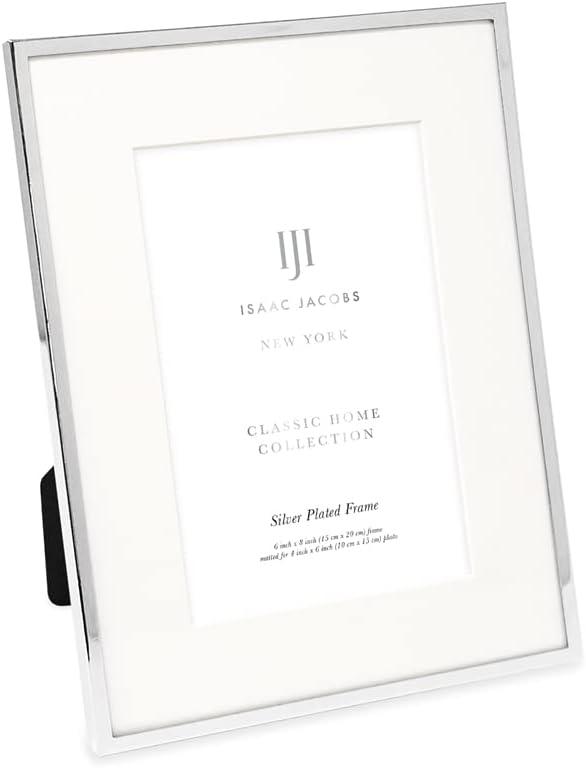 Isaac Jacobs 6x8 Matted 4x6 Silver Metal Picture Frame, Classic Metal Photo Frame Made For Tabletop & Hanging Display, Home and Office Dcor, Photo Gallery and Wall Art