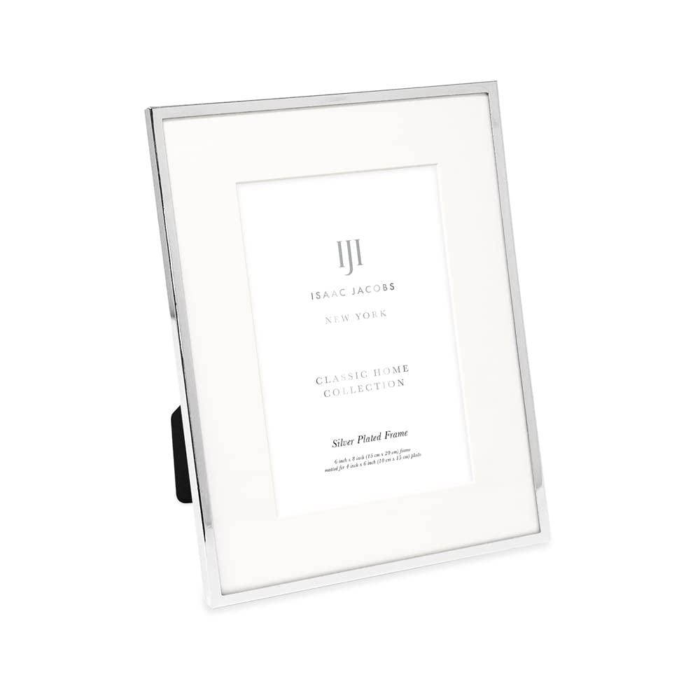 Isaac Jacobs 6x8 Matted 4x6 Silver Metal Picture Frame, Classic Metal Photo Frame Made For Tabletop & Hanging Display, Home and Office Dcor, Photo Gallery and Wall Art