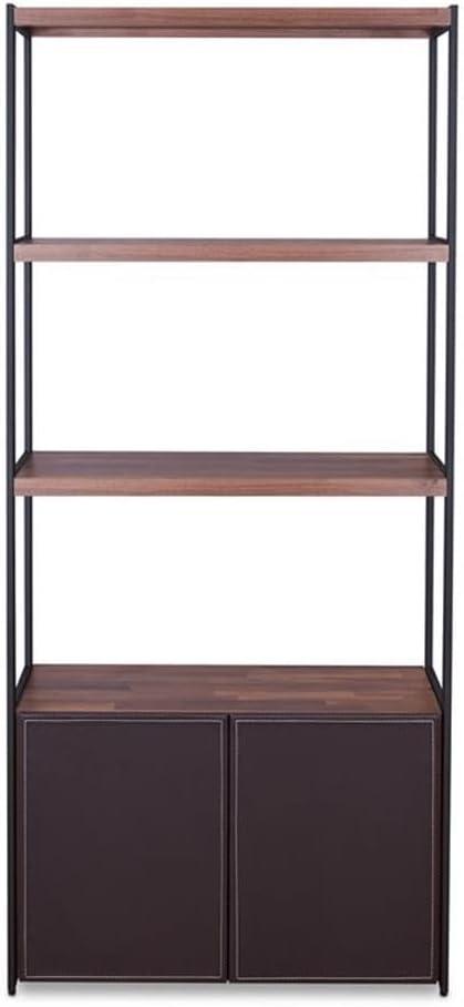 ACME Sara 3 Shelf Wooden Bookcase with 2 Doors in Walnut and Sandy Black